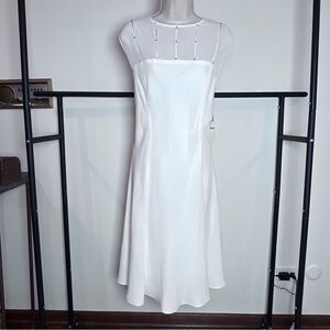 Evan Picone NWT White Sheer Panel Wedding Formal Beach Vacation Midi Dress
